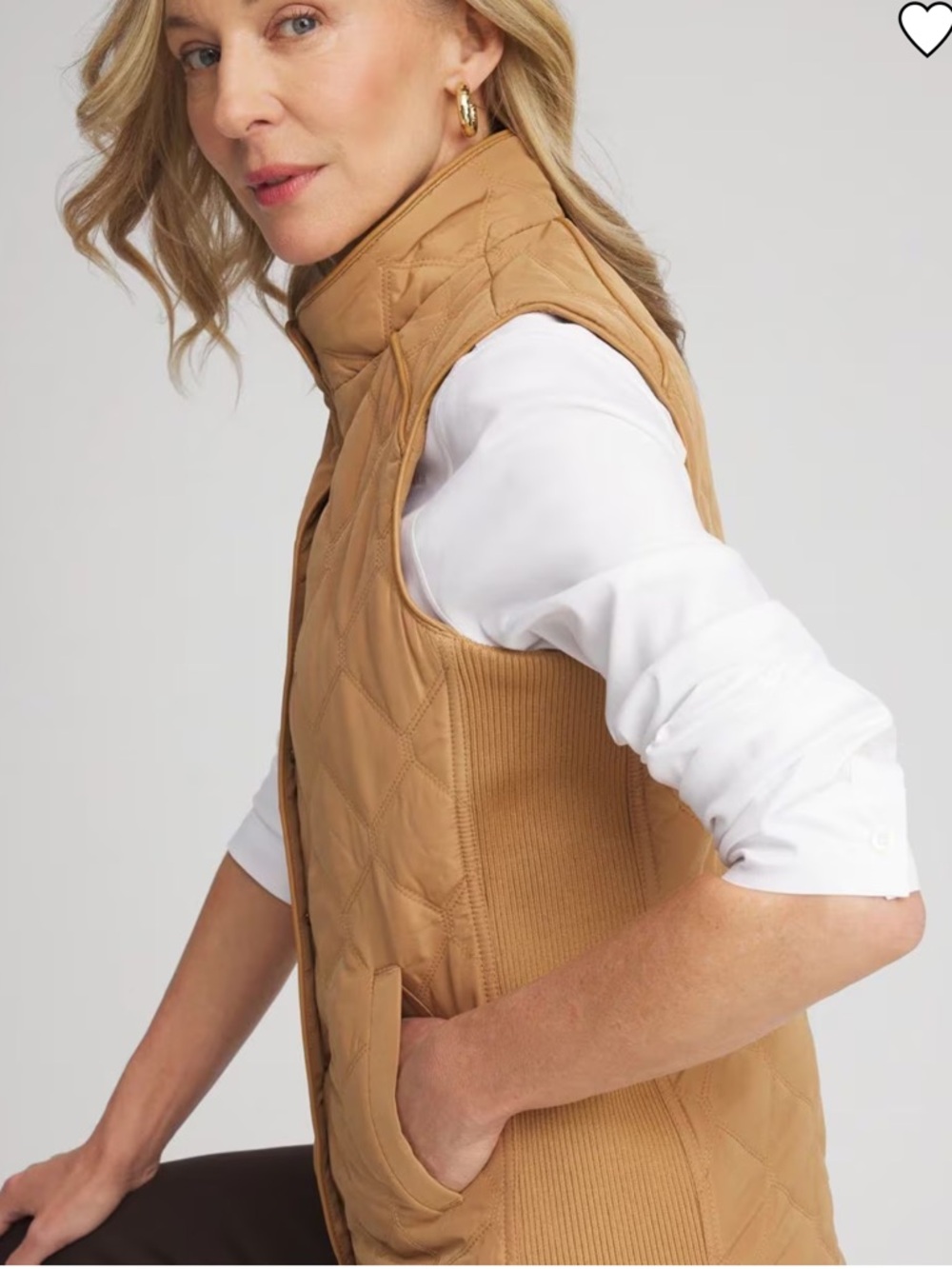 Chico's Rib Trim Quilted Camel Tan Vest